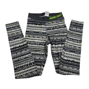 Nike Pro Sweater Print Leggings Gray/White Siz Small